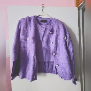 Eloquii fuzzy mini skirt and cardigan set